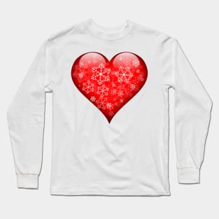 Love Snow - Red Heart with Snowflakes Long Sleeve T-Shirt